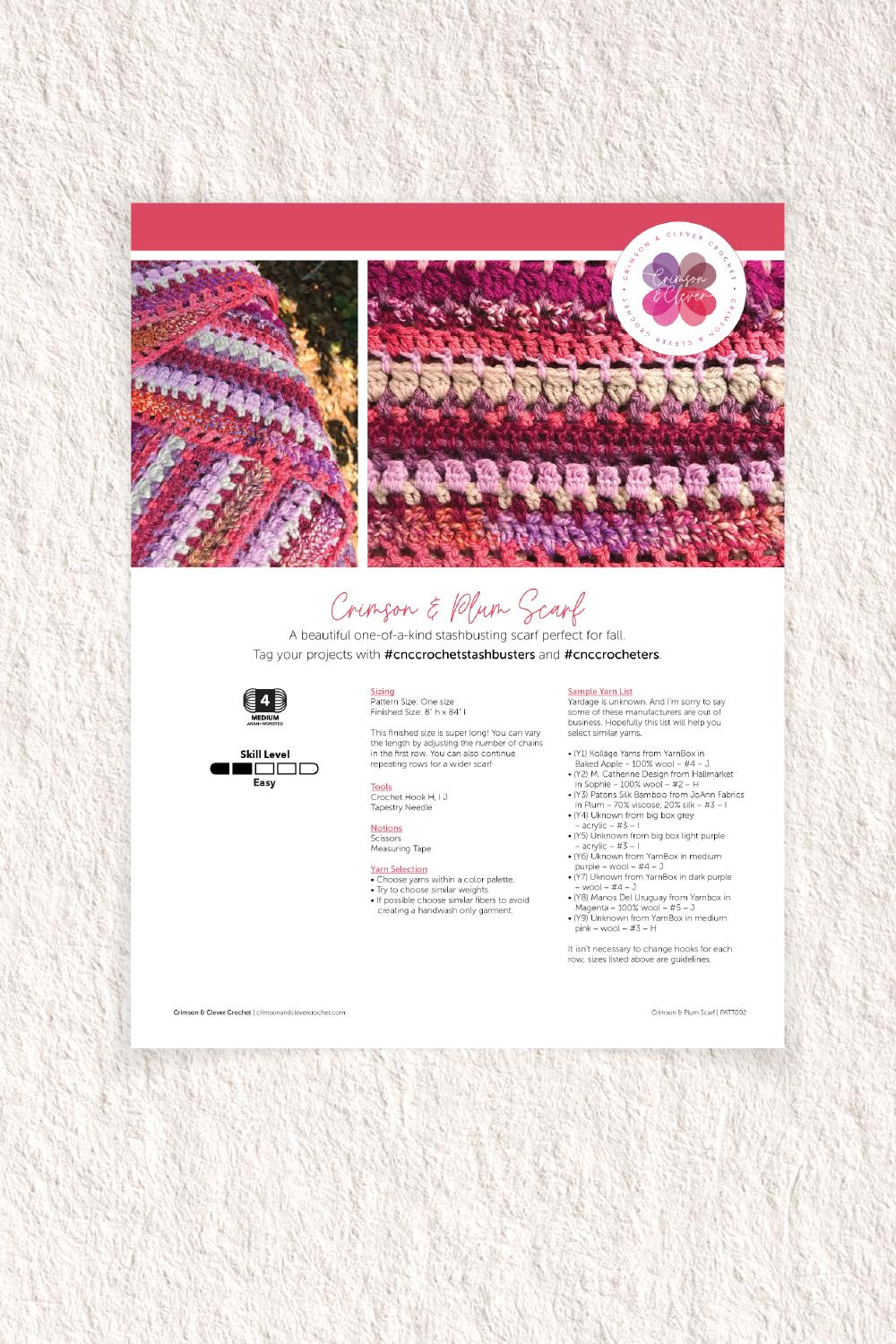 Crochet Scarf Pattern Paper Version Preview Image