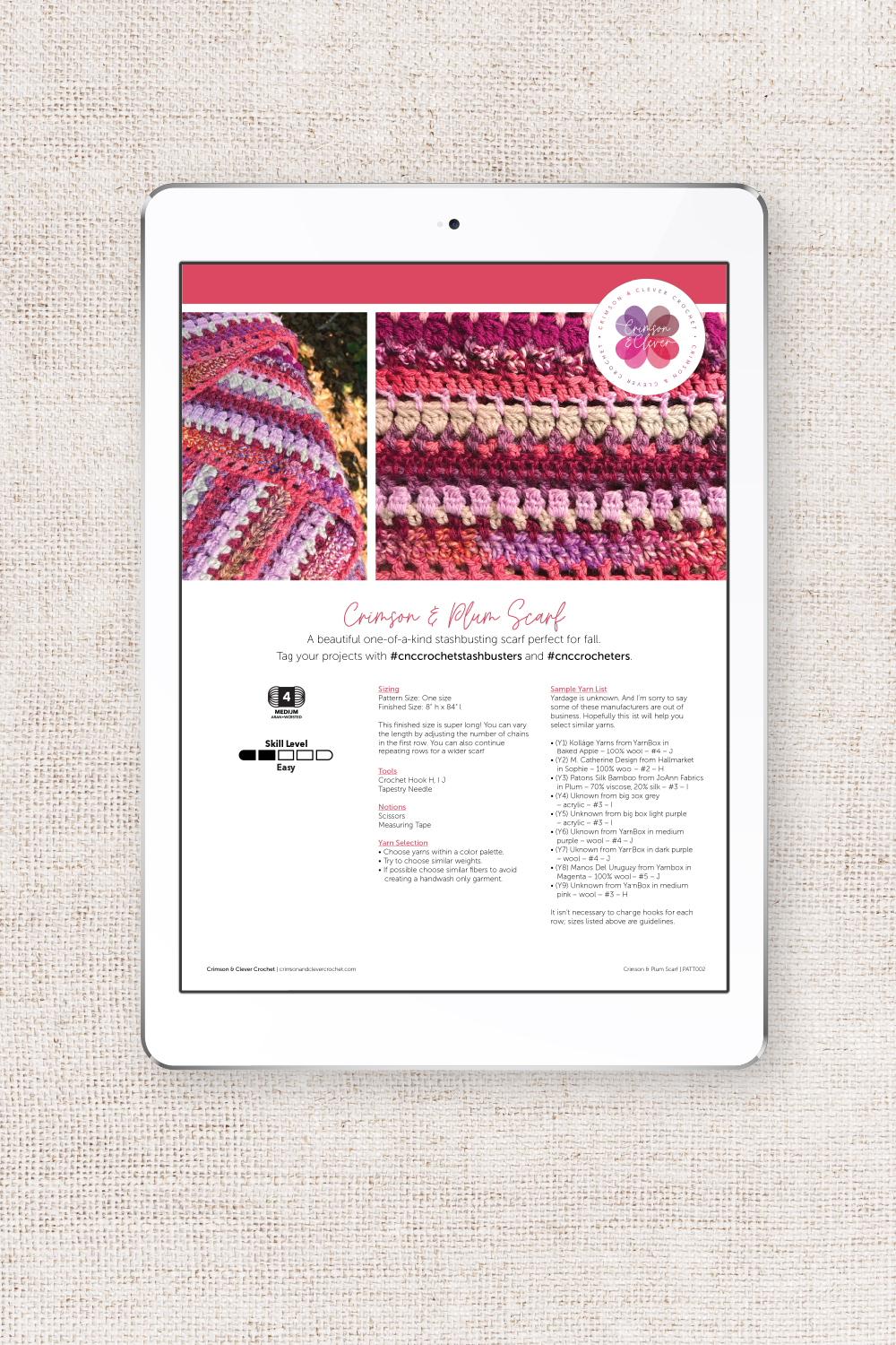 Crochet Scarf Pattern Digital Version Preview Image