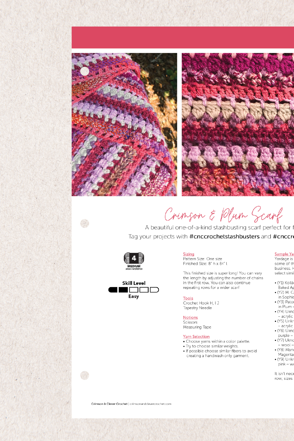 Crochet Scarf Pattern Paper Version Close-Up Preview Image