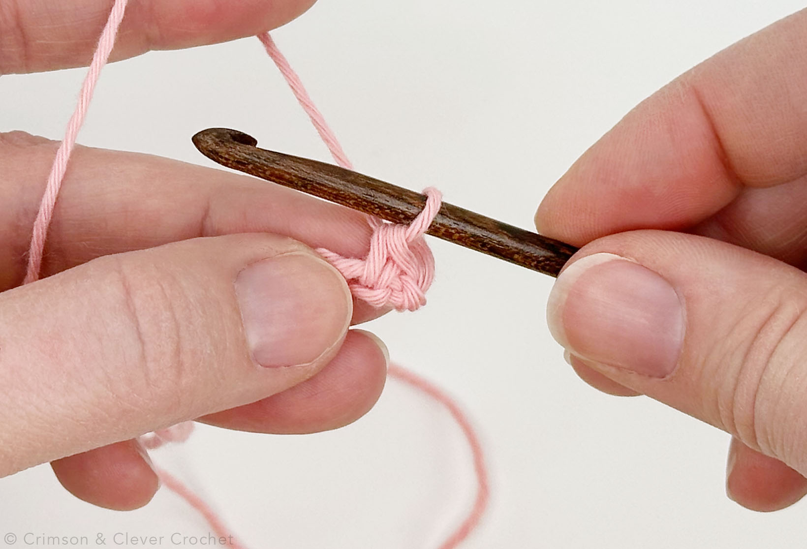Close-up of a single crochet stitch.