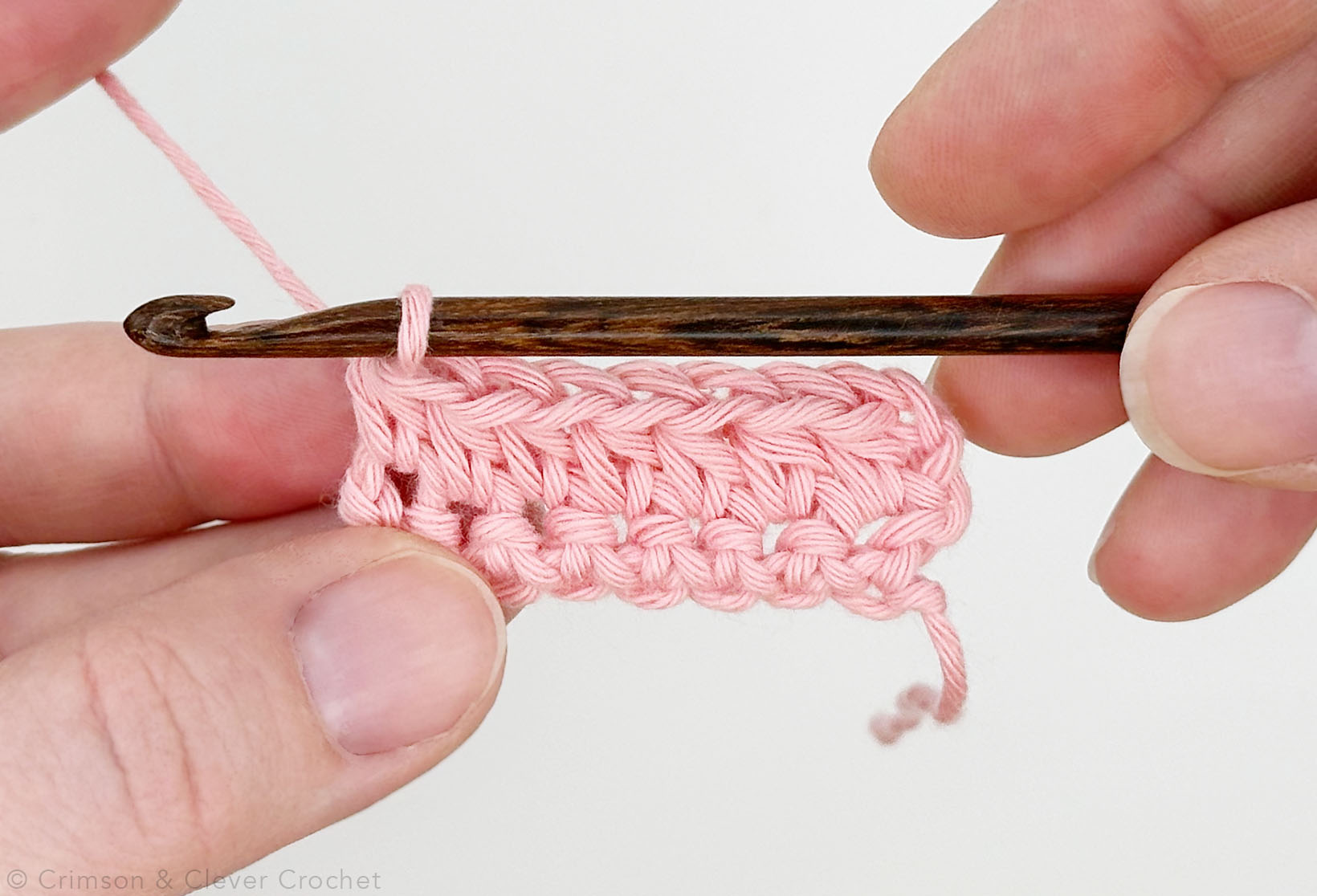 The top row consists of half double crochet (hdc) stitches.