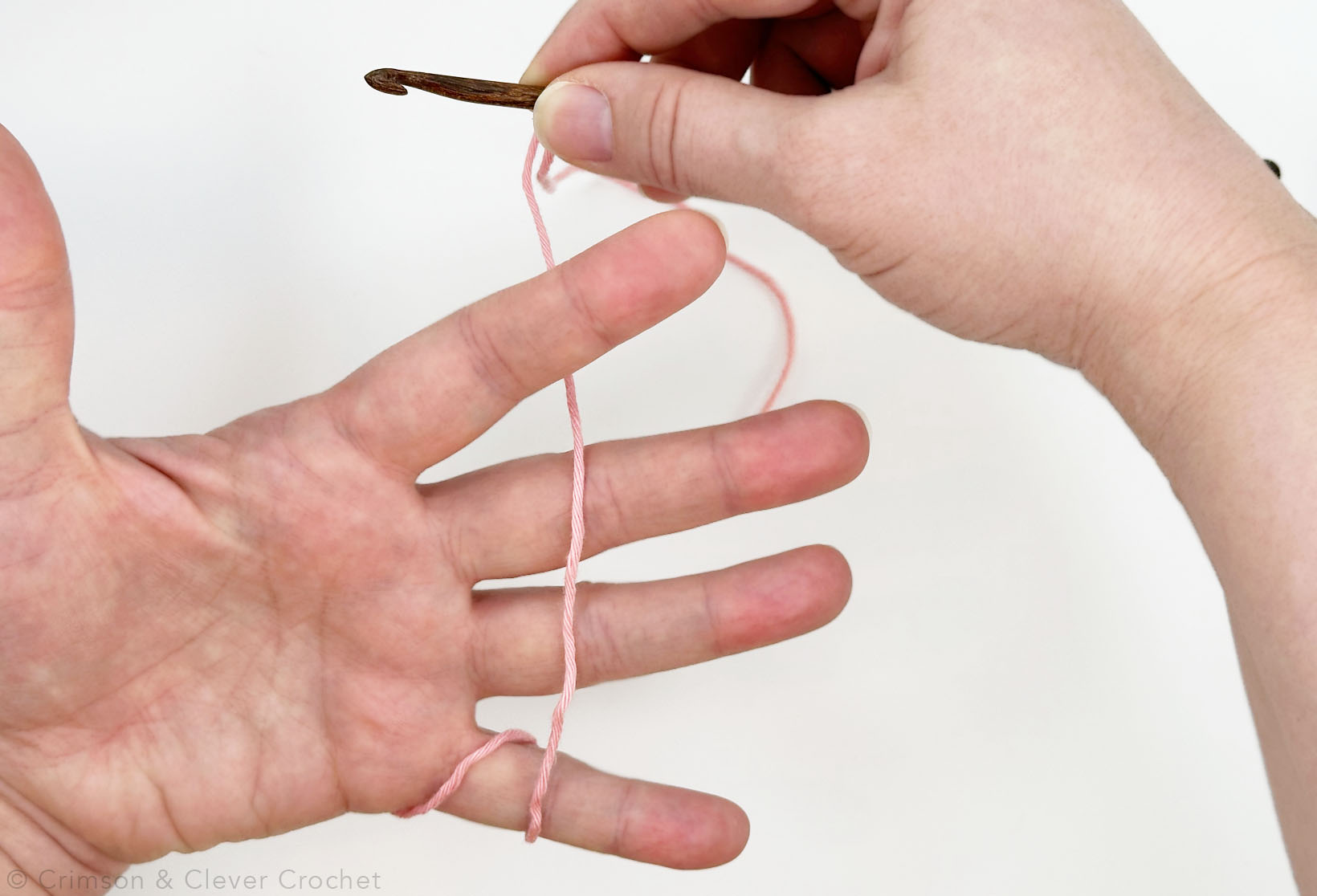 Bring the yarn behind your index finger.